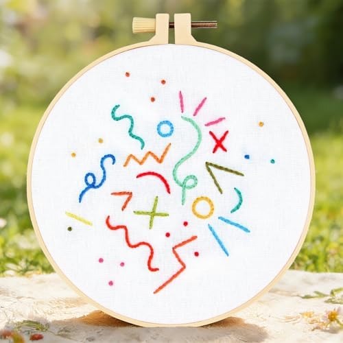 Beginners Embroidery Stitch Practice Kits, Easy Hand Embroidery Starters Kit for Beginners Adults, Stamped Cross Stitch Kits DIY Needlepoint Kits for Beginners Adults, Embroidery Hoop & Video Tutorial