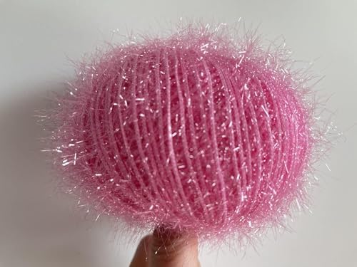 Sparkly Eyelash Fantasy Knitting Yarn | Metallic Lurex Nylon Short Eyelash Yarn | 50g (1.76oz) |140m(155 Yards) | Shiny Crochet Thread for Amigurumi & Decorative Projects (1 Skein, Light Pink)