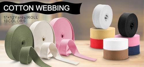 Cotton Webbing 1 Inch 12 Yards Cotton Webbing Straps for Bags Handles, 1 Inch Weave Webbing for Cloth Tote Bag Straps Making,Cloth Belt, DIY Crafts Decoration (Mix Color 33Yards, 1 inch)