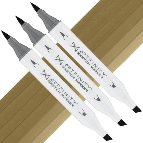 Artfinity Sketch Markers - Set of 3 - Manila Green YG8-7, Vibrant, Professional, Dye-Based Alcohol Markers for Artists, Drawing, Travel, & More