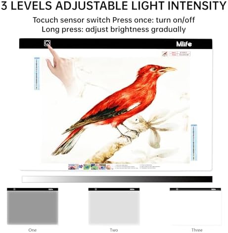 Mlife A2 LED Light Pad for Diamond Art Painting Light Board with 3 Brightness, Tracing Light Board with USB Cable & 4 Fasten Clips for Sketching, Animation, Drawing, Diamond Art Painting Supplies