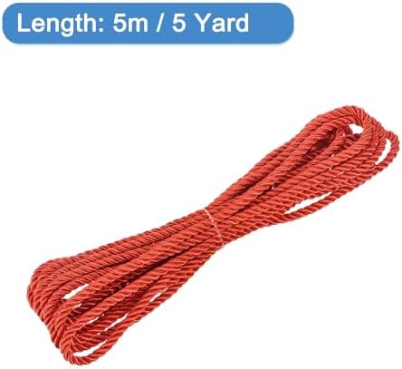 MECCANIXITY Twisted Cord Trim, 5 Yard 5mm 3-Ply Twine Braided Rope Shiny Thread String for Craft Gift Bag Curtain Christmas Decor, Red - 5m