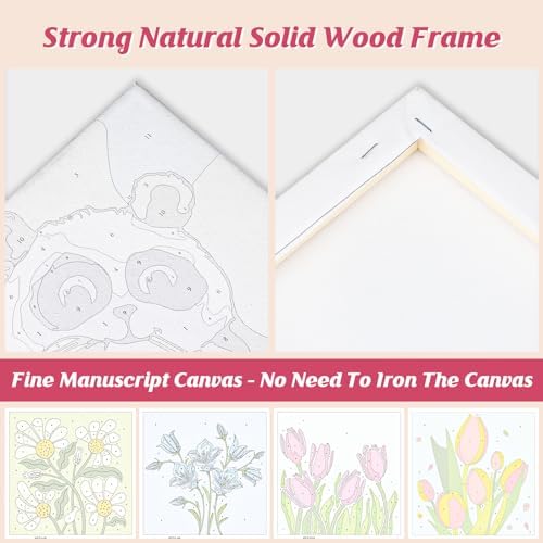 Flowers Paint by Number for Adults Beginners and Kids, 4 Pack DIY Adult Paint by Number Kits on Canvas Framed, Color by Numbers Acrylic Oil Painting Number Kits Crafts for Home Wall Decor 8x8inch