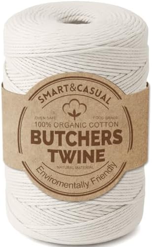 SMART&CASUAL 700 Feet 100% Cotton Butcher Twine String 2mm Food-Grade Cooking Twine for Kitchen Roasting Turkey Sausage Meat Prep Baking Crafts Crocheting Gift Wrapping Gardening