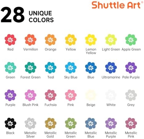 Shuttle Art 28 Colors Brush & Dot Tip Acrylic Paint Markers
