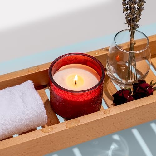 10 oz Red Mandala Glass Candle Jars with Bamboo Lids, 9 Pack