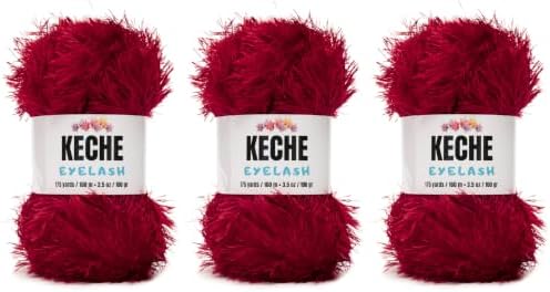 Eyelash Fun Fur Yarn - Premium Soft Crochet Yarn DIY Hand Knitting 100% Polyester 175 Yds 3.53 Oz (Pack of 3) - Bright Red