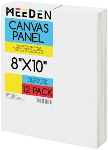 MEEDEN Canvas Boards for Painting White: 8"x10" 100% Cotton Canvas 12 Pack | Blank Paint Canvas Panels White Art Canvas Boards 8 Oz Gesso-Primed Artist Art Supplies for Oil Painting & Acrylic Pouring