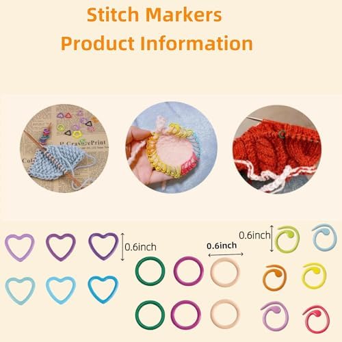 Hilsayum 80Pcs Knitting Stitch Markers 4 Shapes Colorful Crochet Stitch Markers with Box for Crocheting and Knitting,