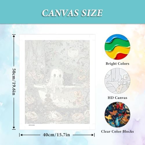 Cute Bathing Ghost and Cat Paint by Numbers Kit for Adults 16 X 20 Inch