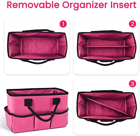 Desktop Tote and Organizer, Teacher Helper Caddy Bag for Arts, Books, Stationery, Office Desk Organization, Make-up Storage with Handles for Travel, Pink