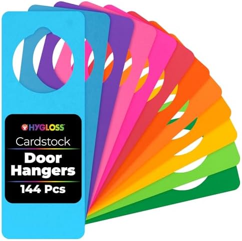 Hygloss Cardstock Door Knob Hanger Blank for Crafts - 144 Pcs Assorted Bright Colors for Easy Decorate/Write-On - Bulk Doorknob Hangers for Craft, DIY Blank Doorknob Sign Projects