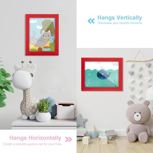 [2-Pack] Kids Art Frames, 8.5x11 Front Opening Kids Artwork Frames Changeable, Red Artwork Display Storage Frame for Wall, Holds 50 Pcs, for 3D Picture, Crafts, Children Drawing, Hanging Art,