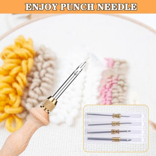 4 Sets of Punch Needle Kit with Storage Box,Adjustable Punch Needle Tool with1.6mm/2mm/2.5mm/3.5mm/5mm Metal Needles,Punch Needle Adults Beginner for DIY Craft,Perfect for Decoration and Gifts(Blue)