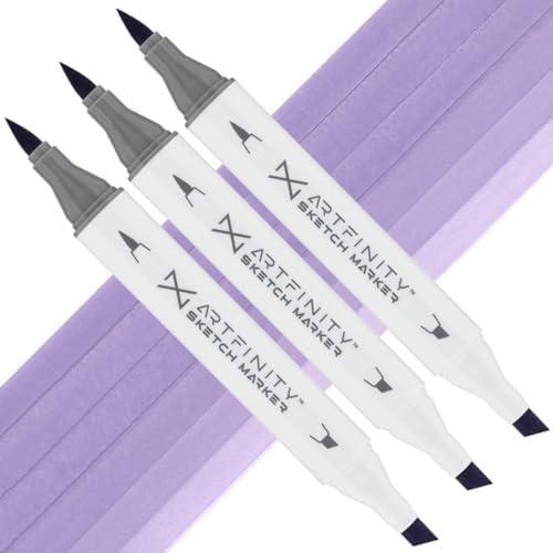 Artfinity Sketch Markers - Set of 3 - White Lilac BV1-4, Vibrant, Professional, Dye-Based Alcohol Markers for Artists, Drawing, Travel, & More