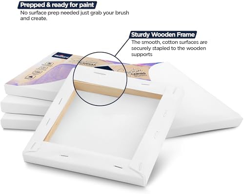 Bluebird Canvas Board - 2 Each of 4x4, 5x7, 8x10, 9x12, 11x14 Set of 10 Gesso-Primed White Blank Canvases for Painting - 100% Cotton Art Supplies, Canvas Board for Acrylic, Poster, Oil Paint