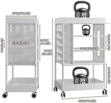 Rolling Utility Art Cart with Paint Storage & Brush Organizer,White