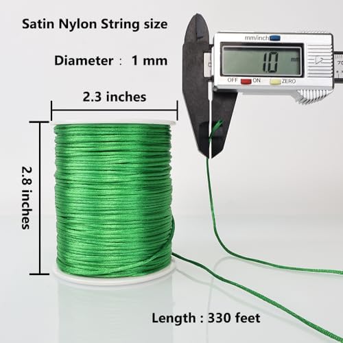 LUSTEMBER 330 Feet Satin Nylon String, 1 mm Silky Smooth Durable Nylon Cord for Jewelry Making, Bracelets, Beading, Necklaces, Macrame, Kumihimo, Rattail, and Chinese Knot Craft