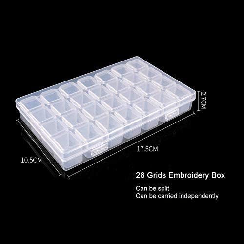 Eiito Diamond Painting Storage Containers, 2pcs 28 Grids Clear Diamond Painting Accessories and Tools Boxes Bead Organizers Diamond Art Embroidery Storage with 200PCS Label Stickers