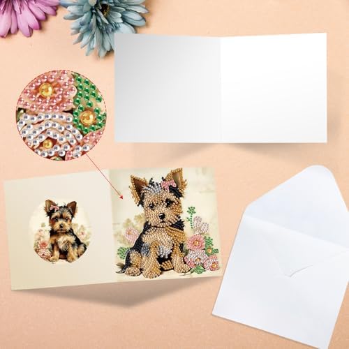 6pcs Diamond Art Painting Kit Greeting Card, Dermu 5D DIY Diamond Handmade Holiday Greeting Card with Envelope, Holiday Gift Congratulation