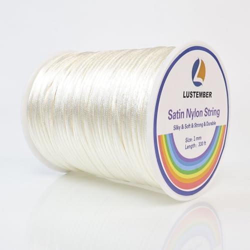LUSTEMBER 330 Feet Satin Nylon String, 1 mm Silky Smooth Durable Nylon Cord for Jewelry Making, Bracelets, Beading, Necklaces, Macrame, Kumihimo, Rattail, and Chinese Knot Craft