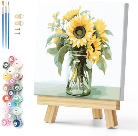 Natuyalo Framed Paint by Number Kits for Adults Beginners, Sunflower Easy Acrylic Adult Paint by Number Kits, Flowers DIY Painting by Numbers Kits with Frame Ideal Gift 12x12 Inch