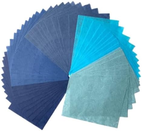 A5 50 Sheets Natural Fiber Mulberry Tree, Mulberry paper Sheets Square Origami, Arts Folding Craft, Decoration, Paper for DIY Crafts. 8.3" x 5.8" (.Blue Tone, A5)