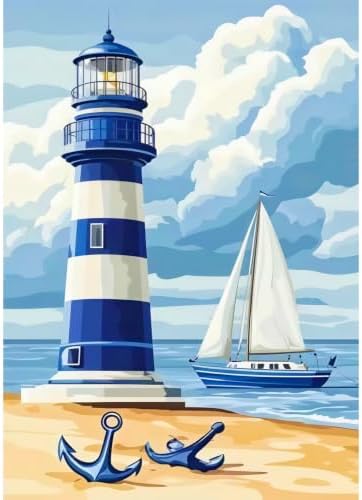 VeGuude Diamond Art Kits for Adults, Beach and Lighthouse 5D Diamond Art Kits for Beginner DIY Full Drill Diamond Dots Crystal Craft Kits for Home Wall Decor Gifts, (12x16 inch)