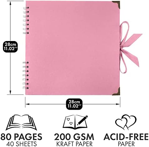 Bstorify Square Scrapbook Photo Albums 80 Pages (11 x 11 Inch) Pink | Hardcover with Thick 200 GSM Kraft Paper, Ideal for Your Scrapbooking Albums, Art & Craft Projects (Pink, 11 x 11 Inch)