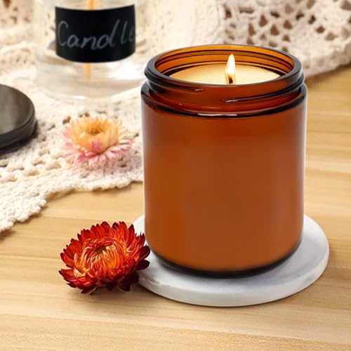 8oz Amber Candle Jars Set of 3,Round Glass Jar with Black Lids