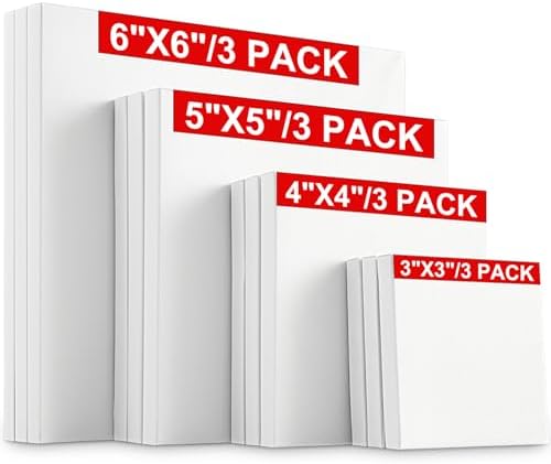 12 Pcs Mini Stretched Canvas for Painting, 3/4/5/6 Inch Blank Profile Square Painting Canvas Small Professional Paint Canva for Kids and Art Supplies for Acrylics, Oils