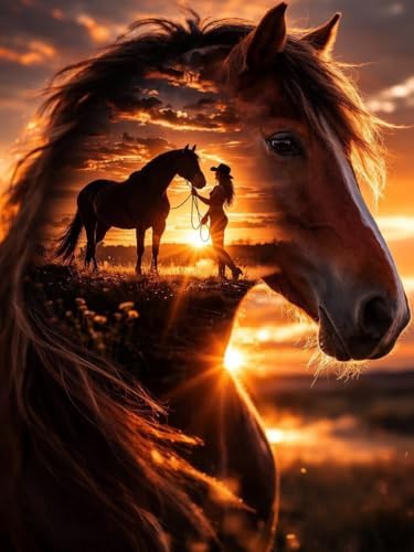 ijbnhd Horse Diamond Painting Kits for Adults Cowgirl 12x16inch