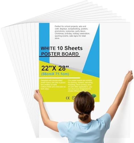 10 Pcs Poster Board 22" x 28" White Poster Paper Bulk, ROOKEA 250 GSM Vision Board for Arts Craft Projects Presentations Drawing Scrapbooking Blank Graphic Display Office Supplies