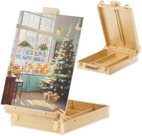 LUCYCAZ Tabletop Easel for Painting, Adjustable Wooden Sketchbox Art Easel | Portable Desktop Painting Easel for Adult, Student, Artist, Beginner