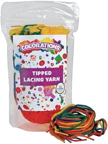Colorations YARNTIP Tipped Lacing Yarn for Kids, 100 Pieces, Assorted Colors, 32 Inches Long, Weaving, Beading, Arts & Crafts, Jewelry, Motor Skills, Reusable, Stringing Activities