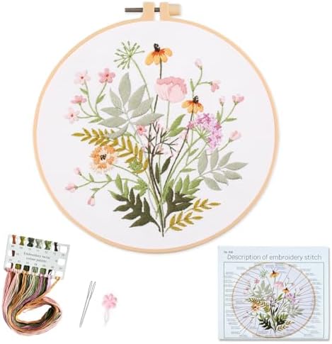 Silentsea Floral Embroidery Kit for Beginners – All-in-One DIY Stitching Set with Pre-Printed Fabric, Hoop & Threads – Perfect for Relaxing Craft Lovers.