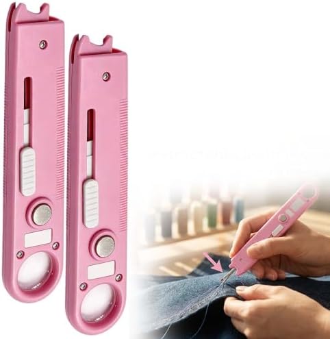 Sewing Machine Needle Threader, Multitool with Built-in Ruler and Magnifier, 4 in 1 Automatic Quick Threading Tool, Magnetic Seam Guide, Quilting Sewing Supplies (2Pcs)