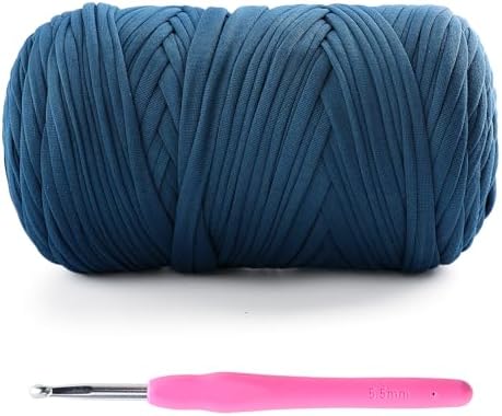 T-Shirt Yarn for Crochet - 400g/131 Yards Elastic Fabric Crochet Cloth - Denim Blue