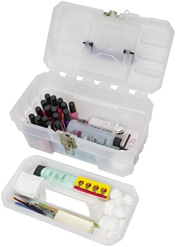 Akro-Mils 14-Inch Plastic Toolbox with Removable Tray, Steel Latch &Padlock Eye, Industrial-Grade Storage Box for Hobby Supplies, Crafts,and Tools,14" x 8" x 8", Made in USA,Clear (09514) (Pack of 3)