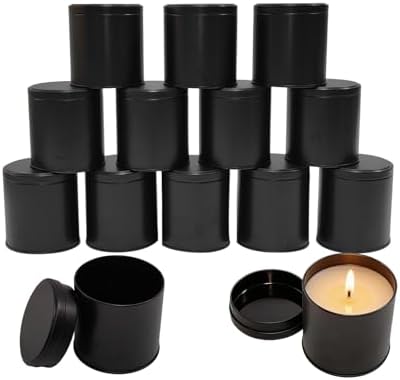 12 Pack 10 oz Black Metal Candle Tins with Lids – Double-Sided Black Finish Round Containers for DIY Candle Making, Storage & Small Business Use