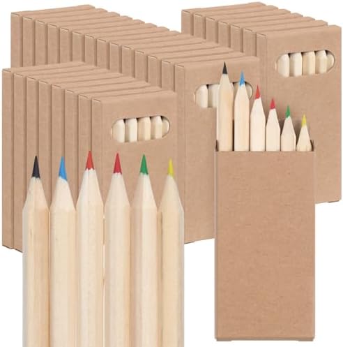 Ctosree 50 Packs Mini Colored Pencil Bulk 6 Per Box, Natural Wood, 3.5''