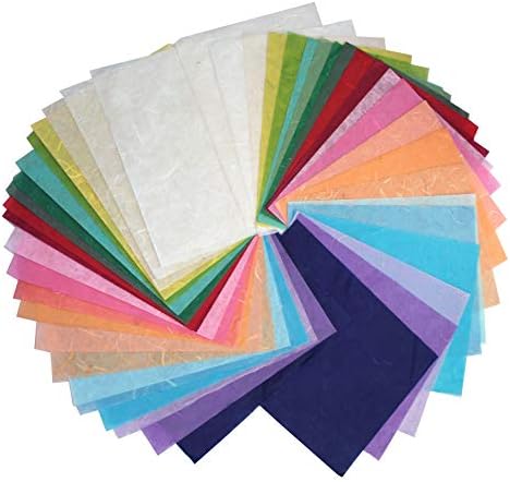 50 Sheets Handmade Mulberry Paper, Assorted Colors Natural Fiber Washi Paper for Card Making, Scrapbooking, Decoupage, Origami, DIY Crafts, and Wedding Invitations