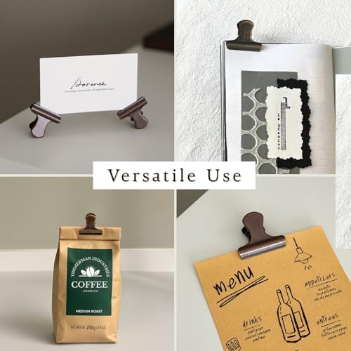 Vintage Metal Clips Set of 6 with Storage Tin – Antique Copper & Patina Bronze Colors – Binder Clips for Paper, Bags, Journals, Crafts & Office Use