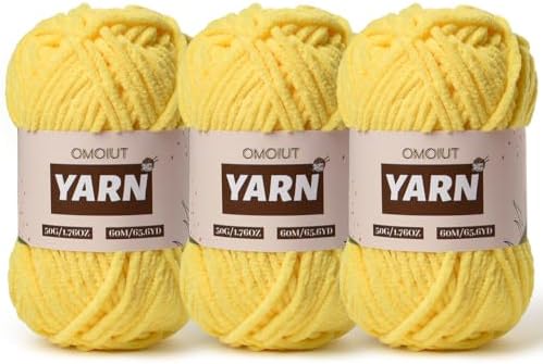 3 Packs Plush Chenille Chunky Crochet Yarn - Baby Yarn for Crocheting Soft - Velvet Yarns Knitting for Blankets Crafts - Fluffy Amigurumi Yarns 150g / 196.8yds (3 Yellow)