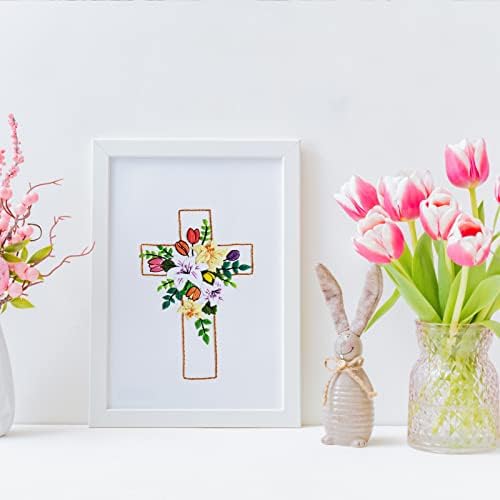 Louise Maelys Cross Lily Pattern Embroidery Starter Kit, Cross Stitch Kits for Adults with Embroidery Hoop Needles Threads Instruction -Easter Jesus