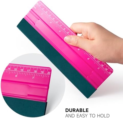 FOSHIO Professional Squeegee for Vinyl, Decals, Sticker Paper, Wallpaper, Window Film, Craft, Suede Felt Squeegee Smoothing Tool with Ruler, Pink (8 inches)