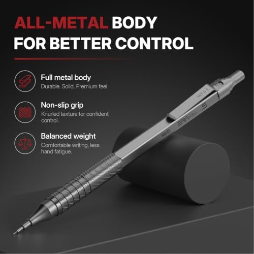 WUO 0.5mm Mechanical Pencil Set, 3 Pack Grey Metal Drafting Pencils