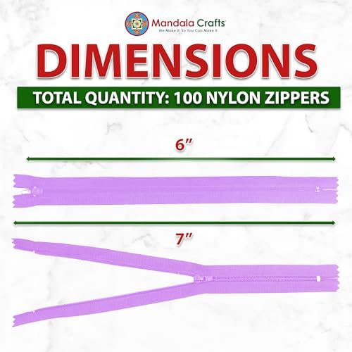 Mandala Crafts 100 PCs Lilac Closed-End 6 Inches Nylon Zippers for Sewing