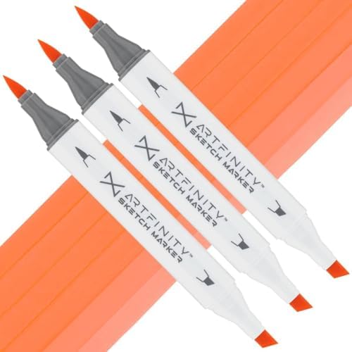 Artfinity Sketch Markers - Set of 3 - Pumpkin PEach YR3-35, Vibrant, Professional, Dye-Based Alcohol Markers for Artists, Drawing, Travel, & More