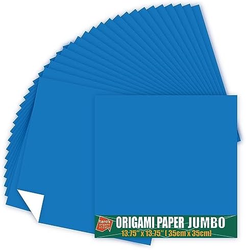 [Taro's Origami Studio] Jumbo 13.75 Inch / 35cm One Sided Single Color (Blue) 25 Sheets (All Same Color) Square Easy Fold Premium Japanese Paper (Made in Japan)